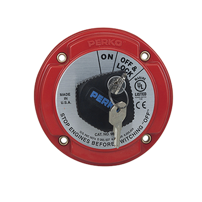 Interruptor de Desconexión de Batería Marina / 250 A Continuos / 360 A Intermitentes / 6-32 VCC / Bloqueo con Llave / Montaje en Superficie / Encendido Protegido