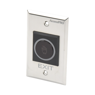 Botón de Salida Sin Contacto / Sensor IR 4 a 15 cm / Acero Inoxidable / Contactos NO/COM/NC / 12 VDC / IP para Ambientes Higiénicos