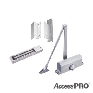 Kit de Control de Acceso / Chapa Magnética 280 kg (600 lbs) / Brackets L y Z / Cierra Puertas 45-65 kg / LED Indicador / Temporizador 1-45 s