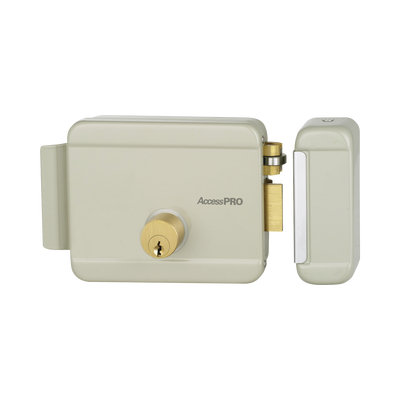 Cerradura Eléctrica / 12 VCA 2.5 A / Doble Cerrojo / Activación por Pulso 2 s / Exterior / Derecha / 129 x 103 x 38 mm