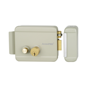Cerradura Eléctrica con Botón de Salida / Doble Cerrojo / Exterior Derecha / 12 VCA 2.5A / Compacta 129 x 103 x 38 mm