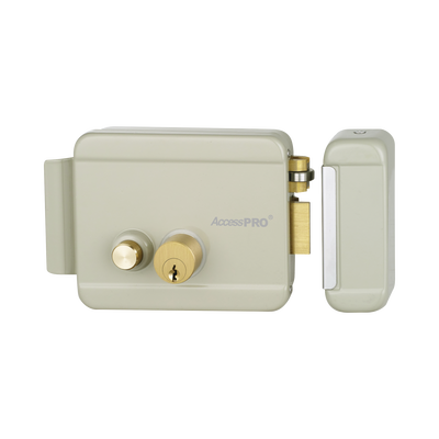 Cerradura Eléctrica con Botón de Salida / Doble Cerrojo / Exterior Derecha / 12 VCA 2.5A / Compacta 129 x 103 x 38 mm