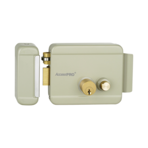 Cerradura Eléctrica con Botón de Salida / Doble Cerrojo / 12 VCA 2.5 A / Pulsos de 2 Seg / Exterior Izquierda