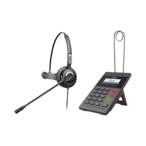 Kit de Call Center / Teléfono IP PoE / Pantalla 128x48 / 2 Puertos Ethernet / Diadema con Cancelación de Ruido / Fuente de Alimentación