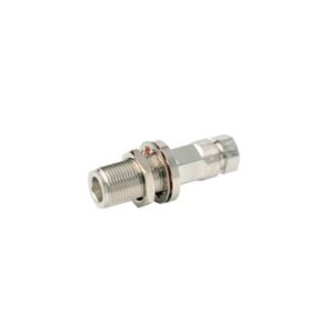 Conector N Hembra de Chasis / Auto-sujetado / FSJ1-50A 1/4" / 50 Ω / DC-6000 MHz / Oro-Plata-Trimetal