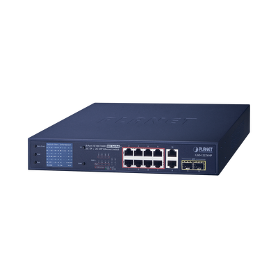 Switch PoE No Administrable / 8 Puertos Gigabit RJ45 / 2 Uplink Gigabit / 2 SFP / PoE 802.3af/at 32W / Presupuesto 120W / Extender 250 m (820 ft) / Pantalla LCD