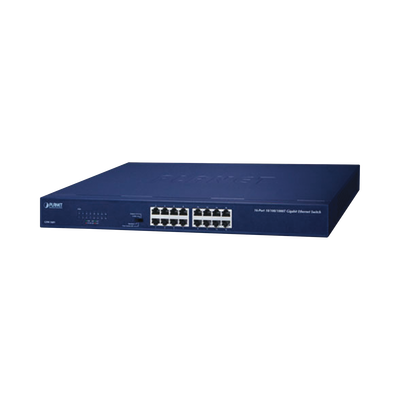 Switch / 16 Puertos Gigabit / 32 Gbps Switch Fabric / Modo Extendido 200 m (656 ft) / 1U Rack / 9,4 W