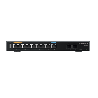 Router Gigabit VPN / Balanceador de cargas / 60,000 sesiones NAT / 9 puertos RJ45 Gigabit + 2 puertos SFP / PoE entrada y salida / Compatible con GWN Cloud