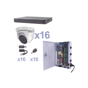 Kit Videovigilancia / DVR 16 Canales / 16 Cámaras Eyeball 1080p / IR 20 m (65.6 ft) / Fuente 16 Canales 20A / Transceptores UTP