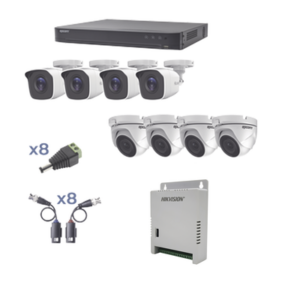 Kit TurboHD / DVR 8 Canales / 8 Cámaras 1080p / Bala y Eyeball / IR 20 m (65.6 ft) / Fuente Regulada 12V-15V / Transceptores UTP