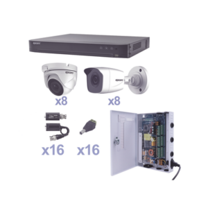 Kit TurboHD / DVR 16 Canales / 16 Cámaras 1080p / 8 Bala y 8 Eyeball / Lente 2.8 mm / IR 20 m (65.6 ft) / Fuente de Poder 18 Canales / Transceptores UTP