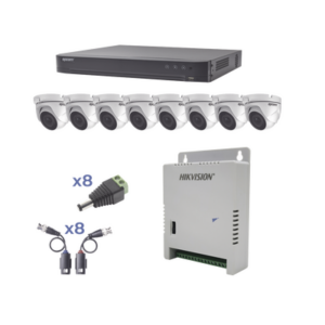 Cámara Turret / 2 MP 1080p / IR 20 m (65.6 ft) / Lente 2.8 mm / 103° / Exterior IP66 / Starlight / Audio por Coaxitron / Up the Coax / Compatibilidad 5 Tecnologías / Carcasa Metálica / Fuente Multitensión 12-15 Vcc / Transceptores UTP Pasivos / Kit Completo 8 Canales
