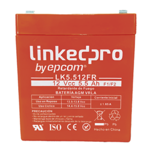 Batería 12 V / 5.5 Ah / UL / Tecnología AGM / Vida útil promedio de 5 años / Retardante a la Flama / Para uso en equipo electrónico, Alarmas de Intrusión / Incendio/ Control de acceso / Video Vigilancia / Incluye