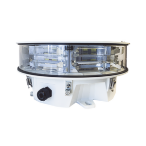 Luz de Obstáculo Aeronáutica / LED FAA Media Intensidad / 20.000 cd Blanco - 2.000 cd Rojo / Infrarrojo 246 mW/sr / Sincronización GPS / Monitoreo SNMP / -40°C a +55°C / 807 pies Infrarrojo