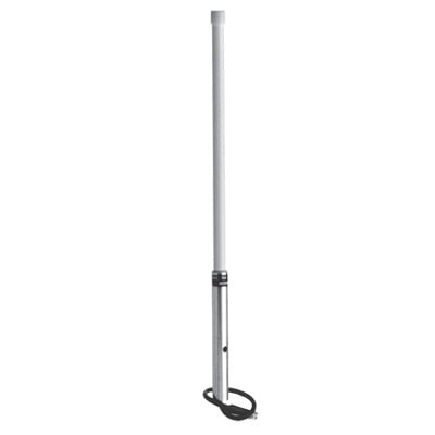 Antena base / Fibra de vidrio / 150-156 MHz / 3 dBi / 297.2 cm (117 pulgadas) / 161 km/h (100 mph)