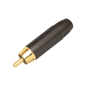 Conector RCA Macho / Contacto Enchapado en Oro / Carcasa Metálica Negra / Audio y Video / Cable 3.5-6.5 mm / 2000 Ciclos