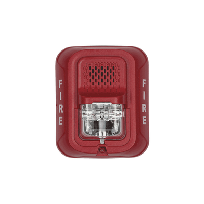 Sirena con estroboscopio / 2 hilos / 12-24 Vcd / candela 15 a 185 seleccionable / rojo con leyenda FIRE / Serie L