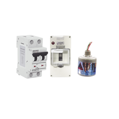 Kit de Protección DC Fotovoltaico / Breaker 800 VCC 40 A / Supresor de Descargas / Varistor Óxido de Silicio / Tiempo de Respuesta 5 ns / 2 Polos
