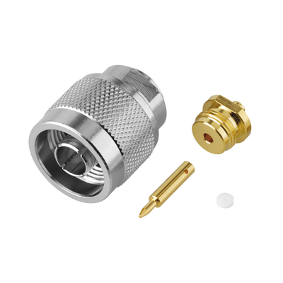 Conector N Macho, Soldable Directo en Cable Semi-Rígido de 0.085", Cables el Grupo SR1, Níquel/ Oro/ Teflón.​