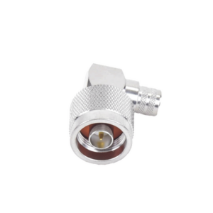 Conector Coaxial N Macho / Ángulo Recto / Anillo Plegable / Cables LMR-400 y Equivalentes / Cuerpo Bronce Plateado / Contacto Oro / Aislante Teflón