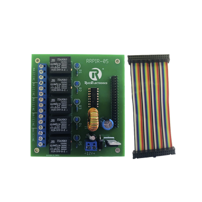 Tablilla interfaz de relevadores / 5 canales / 10A @ 120VCA / Arnés 20x2 pines / 32.8 pies / Raspberry Pi 40 pines