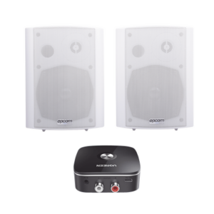 Kit  Altavoces + Modulo Receptor BT | Montaje en Pared | 2x20W RMS | Material ABS y Reja Metálica | Bracket de Metal | Color Blanco