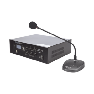 Kit Amplificador 70/100V / 120W RMS / Bluetooth MP3 USB Tuner / Micrófono de Escritorio / 2 Tonos de Timbre