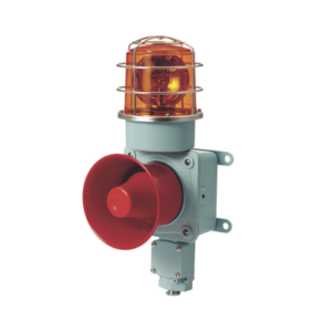 Combinación de luz de advertencia giratoria ámbar con bocina eléctrica / 24 VCD / 120 dB / IP66 / -20°C a +50°C / 120-140 RPM