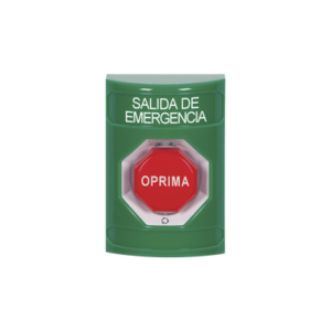 Botón de Salida de Emergencia / Texto en Español / Acción Mantenida / LED de Iluminación / Cubierta Transparente / UL cUL ADA