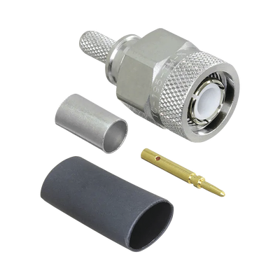 Conector TNC Macho / Anillo Plegable / Pin Soldable / Latón Plateado / 50 Ω / VSWR 1.3 hasta 6 GHz
