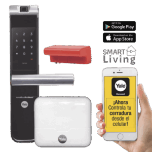 Kit Cerradura con manija YMF40A y HUB, Apertura por,  Código, Biometría y apertura por SMARTPHONE, Para puertas de 35 a 90 mm de espesor