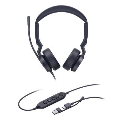 Auriculares USB con Cable / Cancelación de Ruido IA / Altavoz 35 mm / USB-C con Adaptador USB-A / Compatible Microsoft Teams