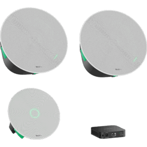 Kit de Audio para Videoconferencia / Micrófono de Techo con 16 Cápsulas / Altavoces de Techo / Switch PoE Integrado / Cobertura Extendida para Salas Medianas y Grandes