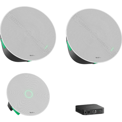 Kit de Audio para Videoconferencia / Micrófono de Techo con 16 Cápsulas / Altavoces de Techo / Switch PoE Integrado / Cobertura Extendida para Salas Medianas y Grandes