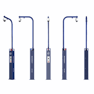 Estación de Alarma de Pánico con Videollamada / Cámara IP 4 MP / Audio Bidireccional 5 m (16.4 ft) / Altavoz 30 W / Sirena Azul y Rojo / RS-485 / Micro SD / Montaje en Suelo / Soporte PTZ