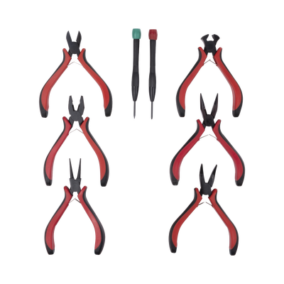 Juego de Herramientas de Precisión / 6 Pinzas de 4.5" / 2 Desarmadores Joyero / Mango Ergonómico / Diseño Compacto