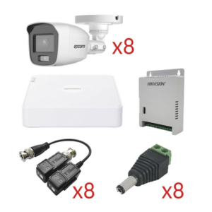 Kit TurboHD con Audio / DVR 8 Canales 1080p Lite / 8 Cámaras Bala 2.8 mm 105° / Audio Coaxitron / Luz Blanca 20 m (65.6 ft) / Fuente Regulada