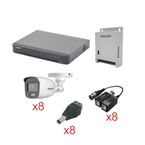Kit TurboHD con Audio / DVR 8 Canales / 8 Cámaras Bala Exterior / 1080p / Luz Blanca 20 m (65.6 ft) / Audio Coaxitron / Fuente Seleccionable