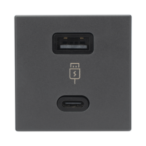 Módulo Doble USB Tipo A+C / Carga Rápida 30W / Color Negro / Compatible con Torres y Cajas Simon / Modelo: (K126F/14)