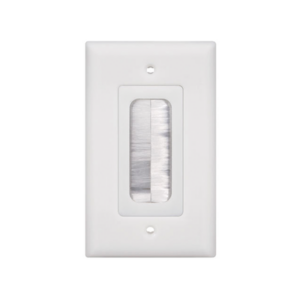 Placa de Pared Pasa Cable / Tipo Cepillo / 1 Puerto / Montaje Vertical / Cerdas Antipolvo / Color Blanco