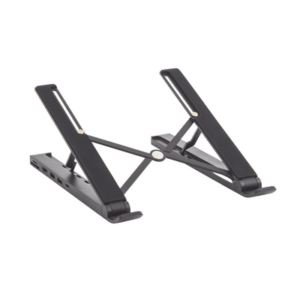 HUB (Docking Station) 5 en 1 con Soporte para Laptop | 2 USB 3.0 a 5Gbps | HDMI 4K@30Hz | Memoria Micro SD (TF) + SD | Amplia Compatibilidad de 10-15" | Ajuste de Altura | Aluminio | PC+ABS | Silicona | Color Negro.
