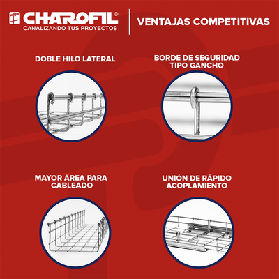 Charola Tipo Malla 150/100 mm, Acabado Electro Zinc, Hasta 239 Cables Cat6, Tramo de 3 Metros - Image 2