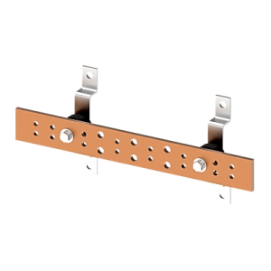 Barra de Tierra para Telecomunicaciones / Cobre Electrochapado / 0.25 x 2.00 x 16.00 pulgadas (6.4 x 50.8 x 406.4 mm) / 12 Puntos de Conexión / Incluye Soportes y Conectores / Anticorrosivo